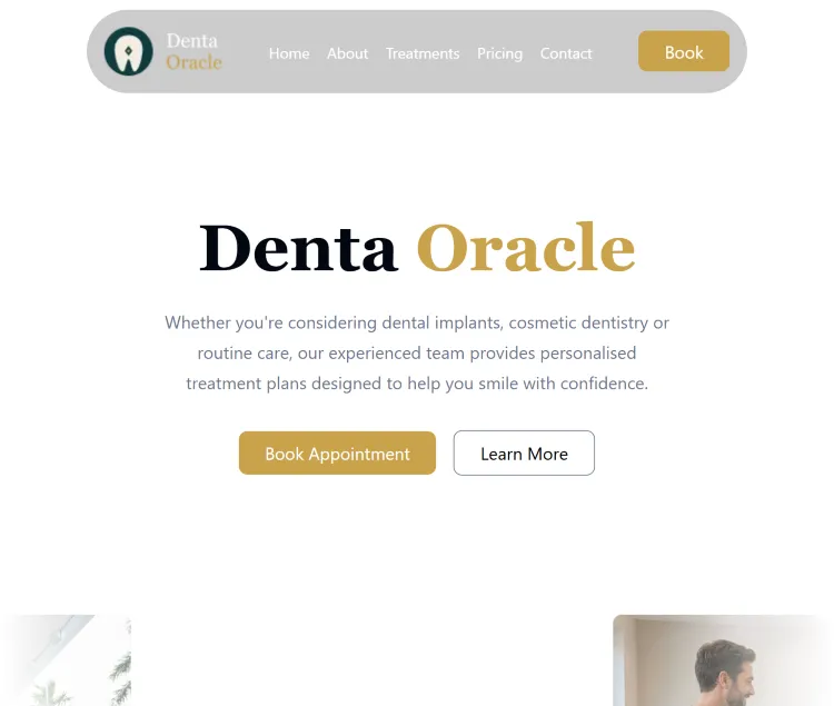 Screenshot of the header section of the Denta Oracle Website
