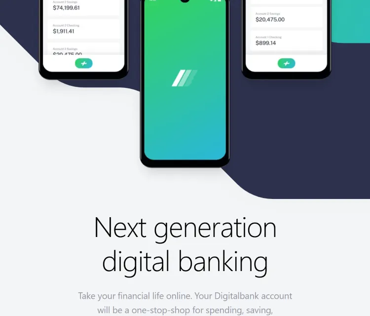 Screenshot of the header section of the Digital Bank website