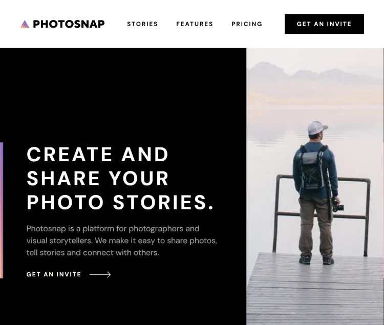 Screenshot of the header of the website: Photosnap