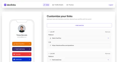 Screenshot of the Link Share Application home dashboard
